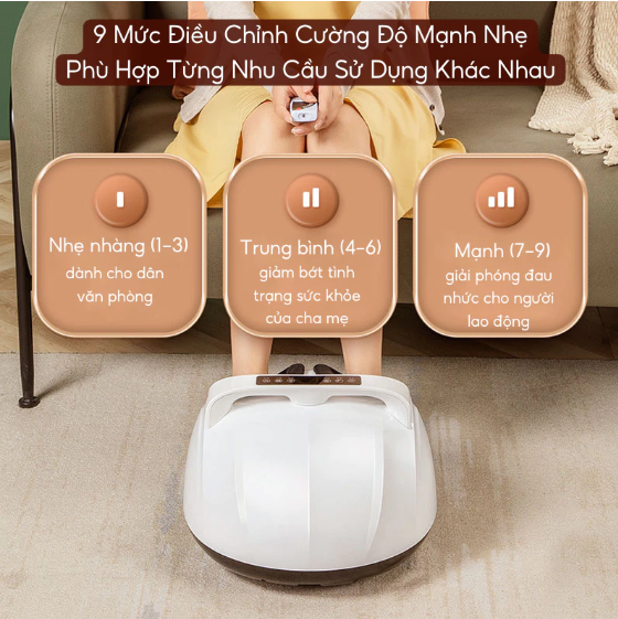Máy Massage Chân 6D MSC05 với 9 mức điều chỉnh cường độ phừ hợp cho mọi nhu cầu sử dụng