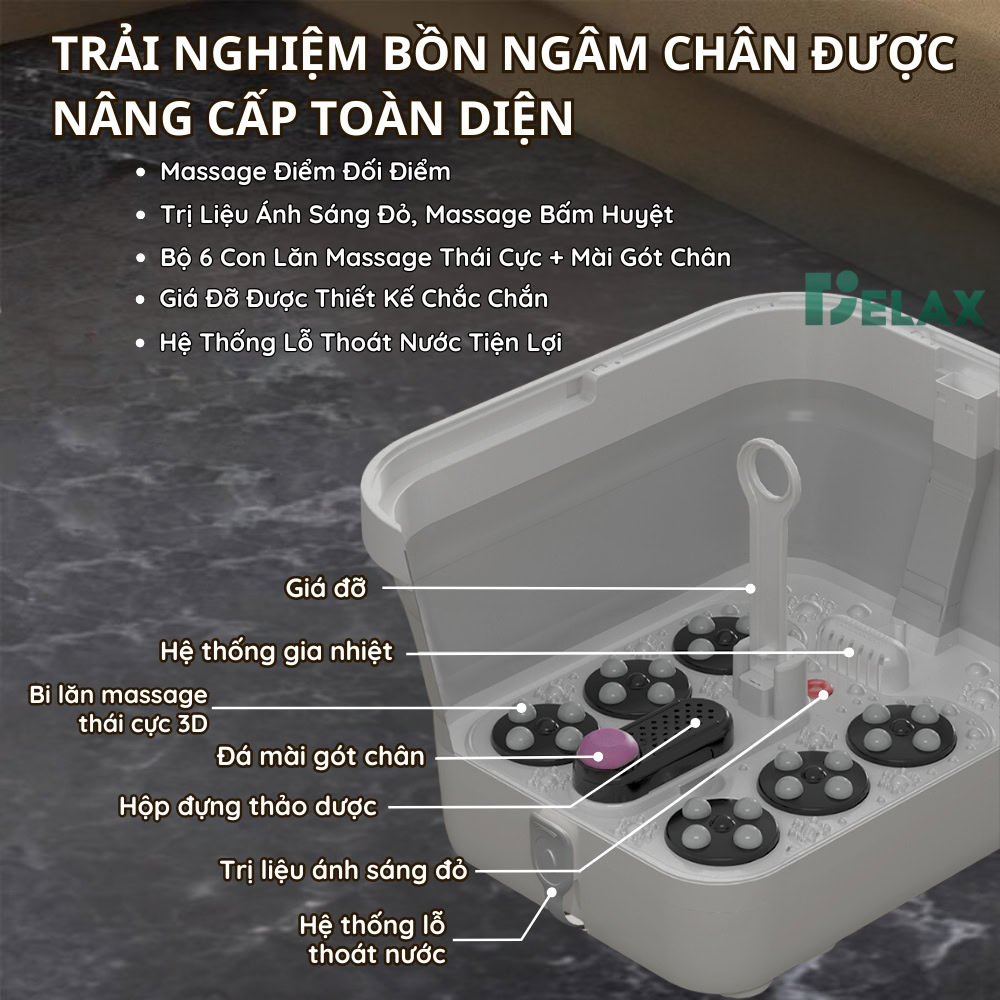 Cấu tạo bồn ngâm chân massage Delax BNC02